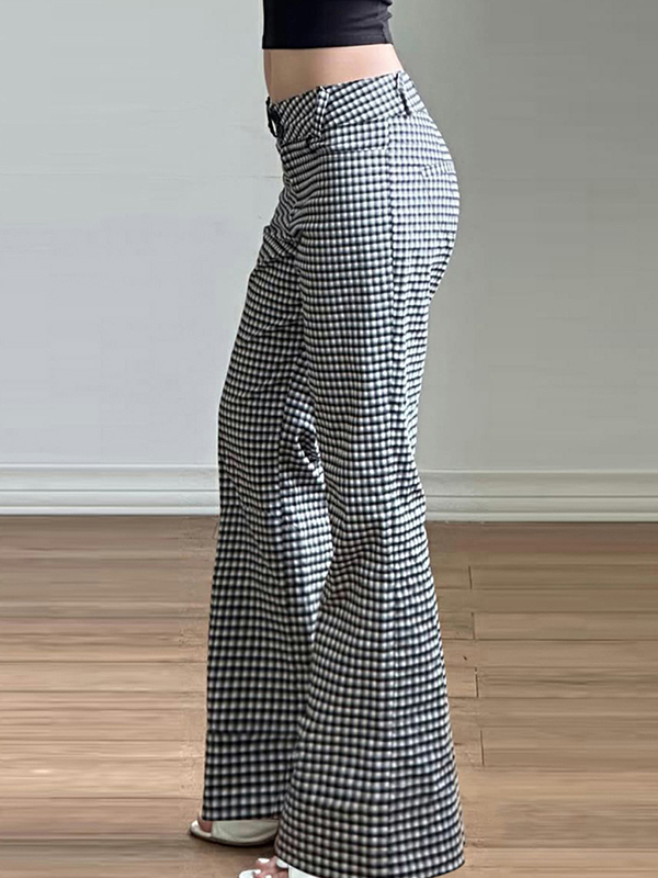 EMMIOL Checkered Patchwork Casual Flare Leg Pants