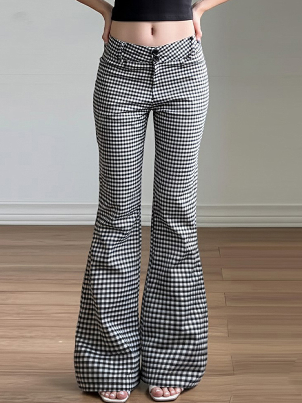 EMMIOL Checkered Patchwork Casual Flare Leg Pants