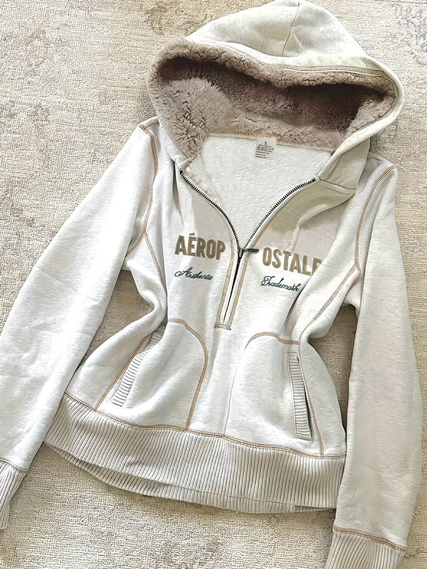 EMMIOL Retro-Sweatshirts mit Pelzkragen und Reißverschluss
