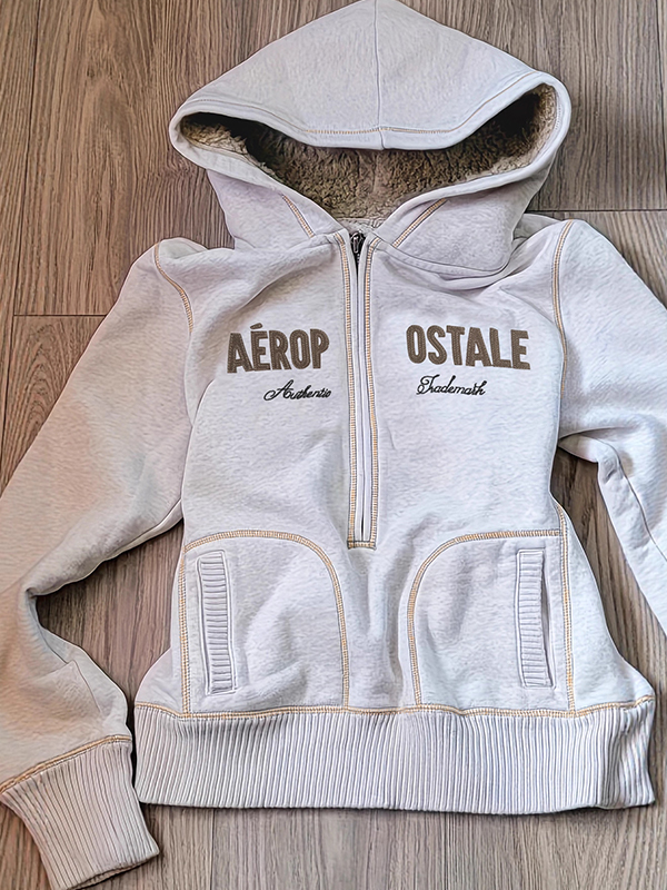 EMMIOL Retro-Sweatshirts mit Pelzkragen und Reißverschluss