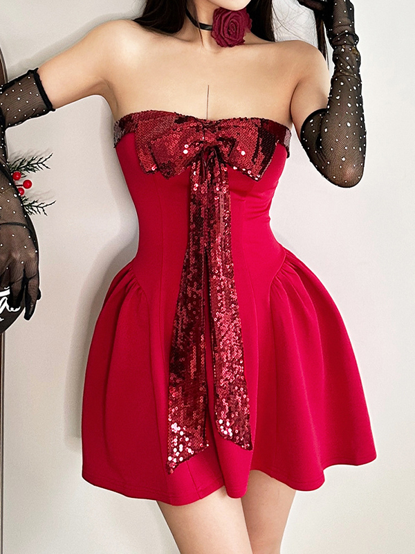 EMMIOL Minivestido navideño sexy sin tirantes