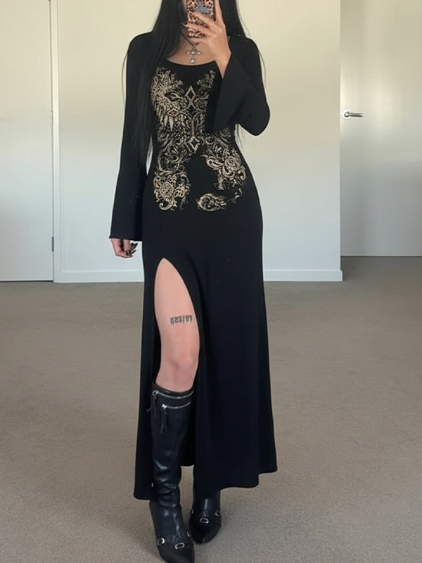 EMMIOL Dark Floral Print Maxi Dress