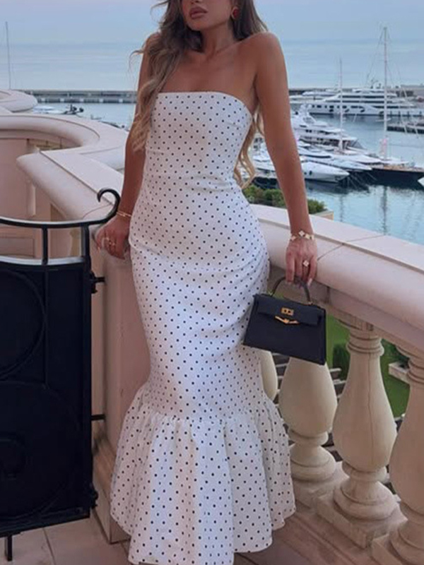 EMMIOL Polka Dot Fishtail Maxi Dress