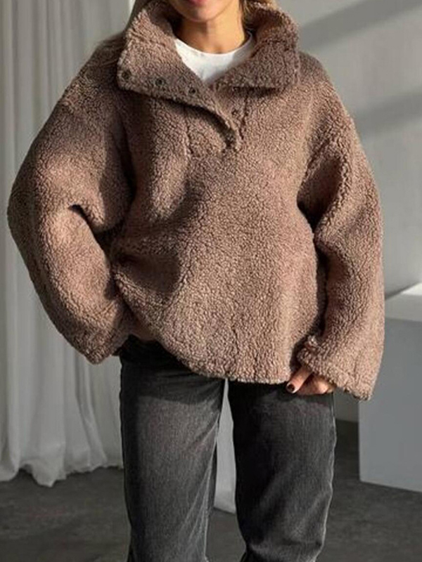 EMMIOL Oversize-Sweatshirts mit Shearling-Kragen