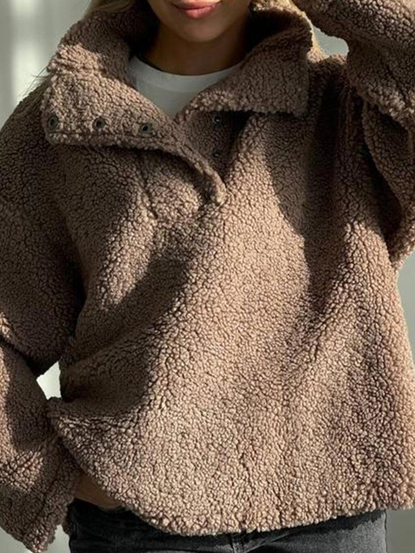 EMMIOL Oversize-Sweatshirts mit Shearling-Kragen