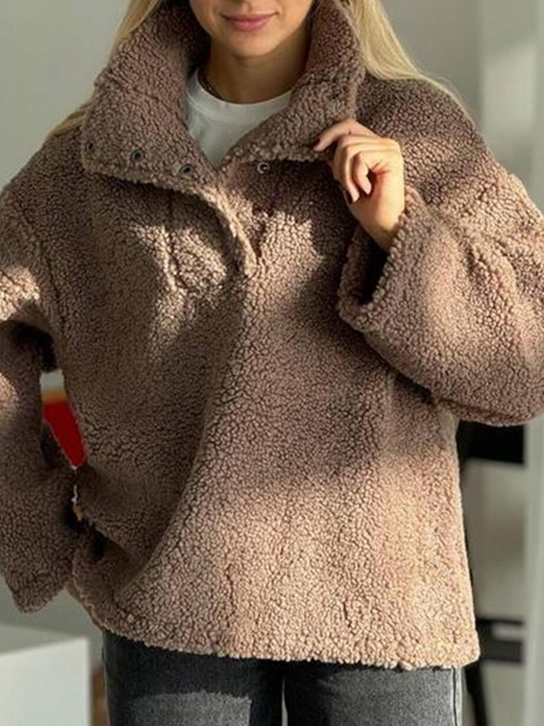 EMMIOL Oversize-Sweatshirts mit Shearling-Kragen