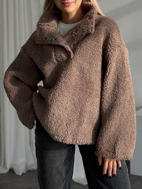 EMMIOL Oversize-Sweatshirts mit Shearling-Kragen