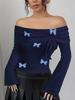 EMMIOL Camiseta de manga larga con estampado de mariposas azules