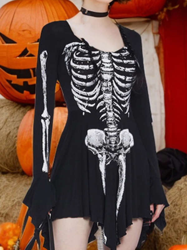 EMMIOL Minivestido con estampado de esqueleto