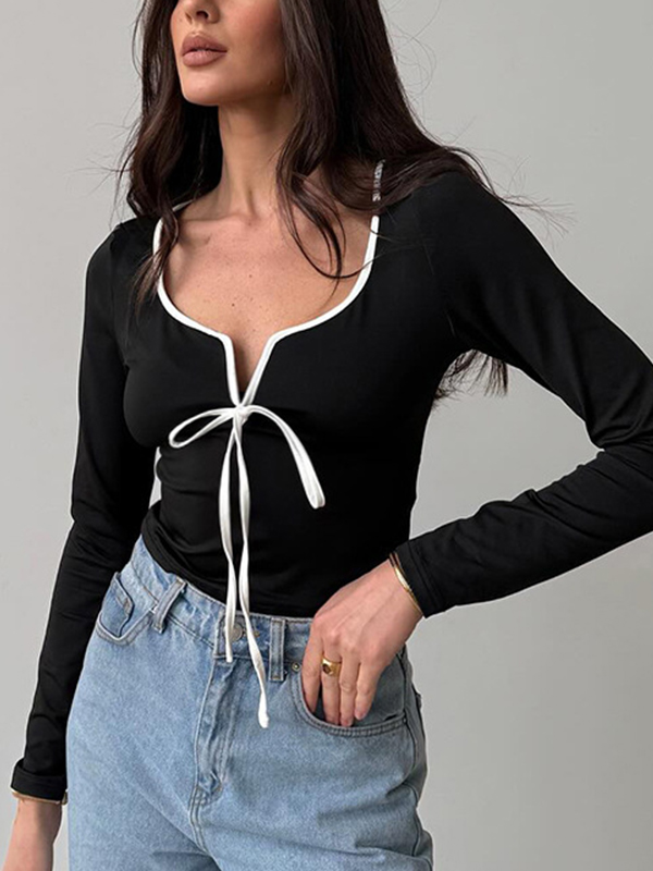 EMMIOL Langarmshirt mit kontrastfarbener Spitze