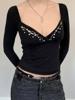 EMMIOL Langarmshirt mit Blumenmuster und V-Ausschnitt