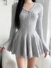 EMMIOL Scalloped Lace-Up Mini Dress