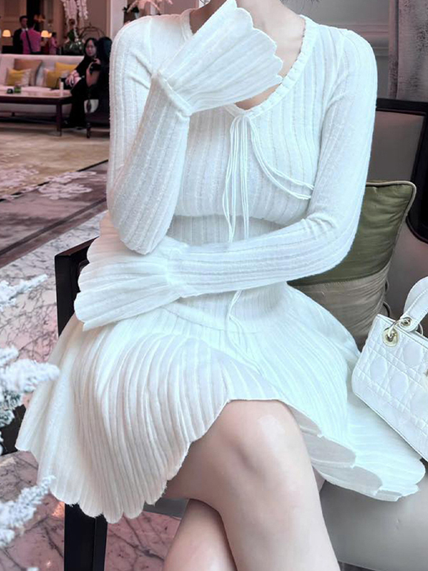 EMMIOL Scalloped Lace-Up Mini Dress