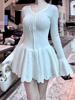 EMMIOL Scalloped Lace-Up Mini Dress