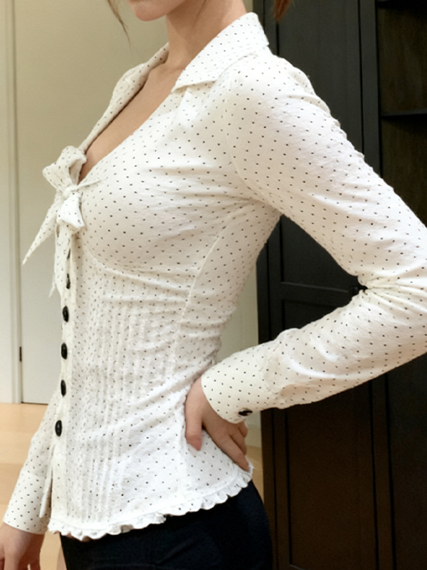 EMMIOL Lange Ärmel mit Button-Down-Kragen und Schleifendruck