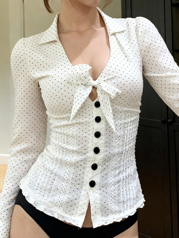 EMMIOL Lange Ärmel mit Button-Down-Kragen und Schleifendruck