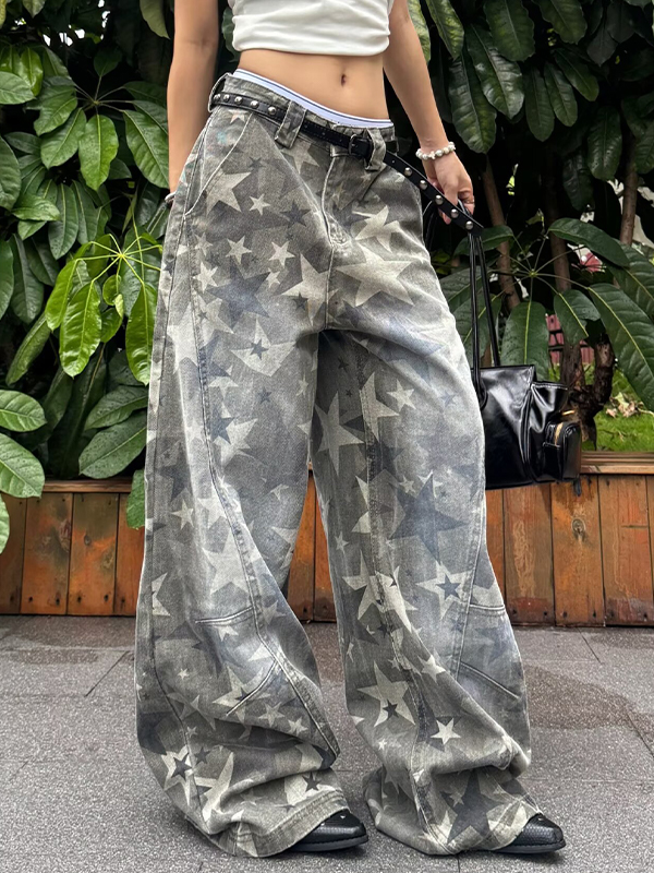EMMIOL Vaqueros boyfriend con estampado completo de estrella de cinco puntas