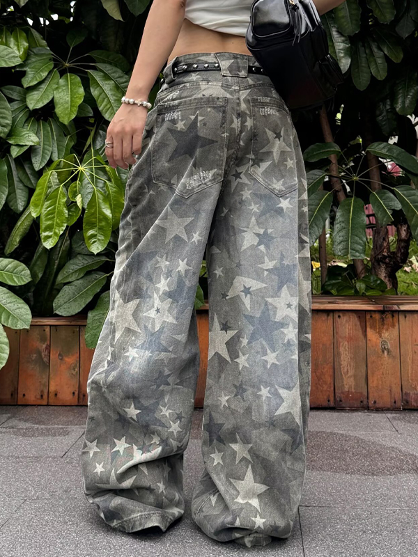 EMMIOL Vaqueros boyfriend con estampado completo de estrella de cinco puntas