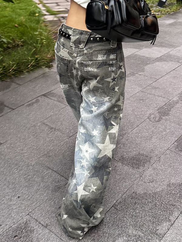EMMIOL Vaqueros boyfriend con estampado completo de estrella de cinco puntas