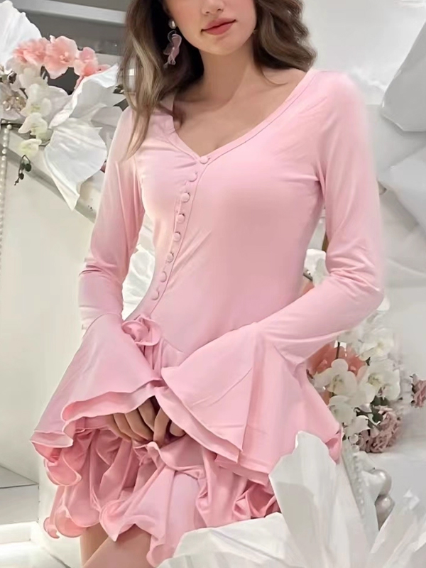 EMMIOL Lace-Trimmed Party Long Sleeve Mini Dress