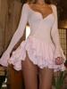 EMMIOL Lace-Trimmed Party Long Sleeve Mini Dress