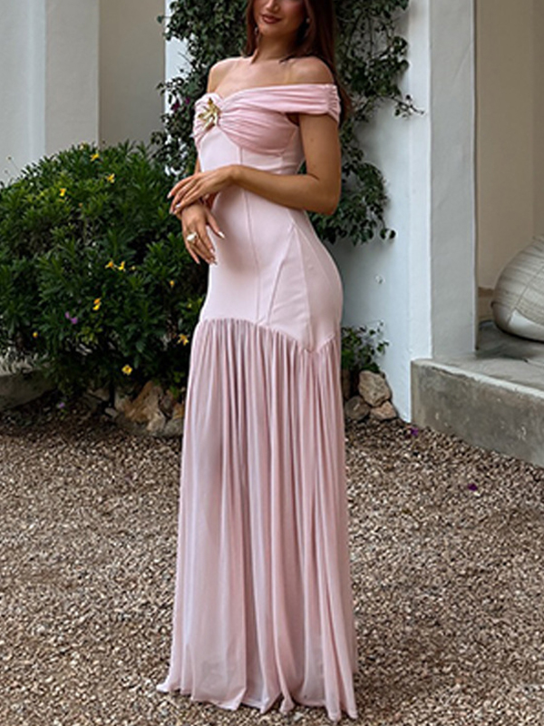 EMMIOL Mesh Panel With Pleats Maxi Dress