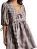 EMMIOL V-Neck Tie-Checkered Mini Dress