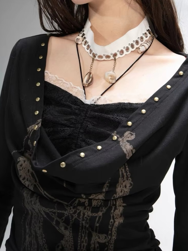 EMMIOL Y2K Retro Dark Manica lunga Manica lunga