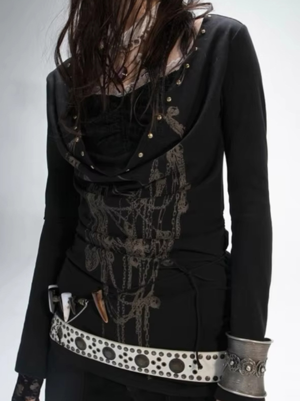 EMMIOL Y2K Retro Dark Manica lunga Manica lunga