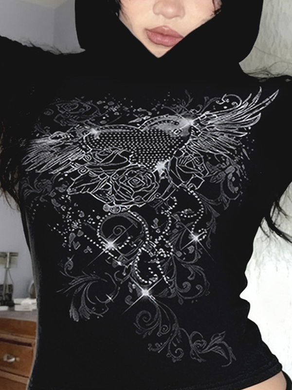 EMMIOL Felpa con cappuccio Y2K Retro Dark a maniche lunghe