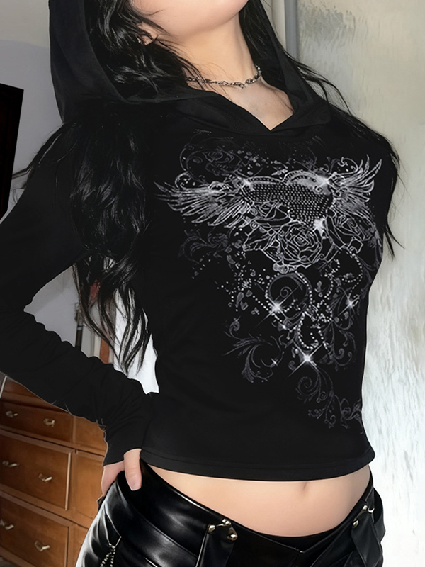 EMMIOL Felpa con cappuccio Y2K Retro Dark a maniche lunghe