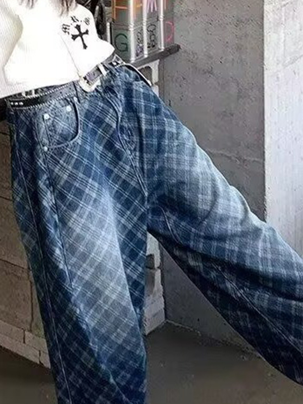 EMMIOL Jeans da donna con stampa a righe e quadri