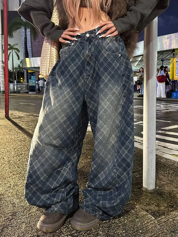 EMMIOL Jeans da donna con stampa a righe e quadri