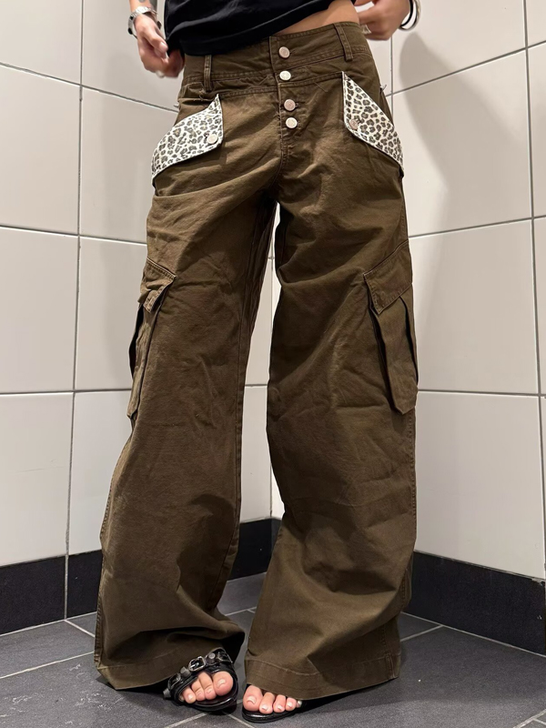 EMMIOL Pantalones anchos con estampado de leopardo Tooling