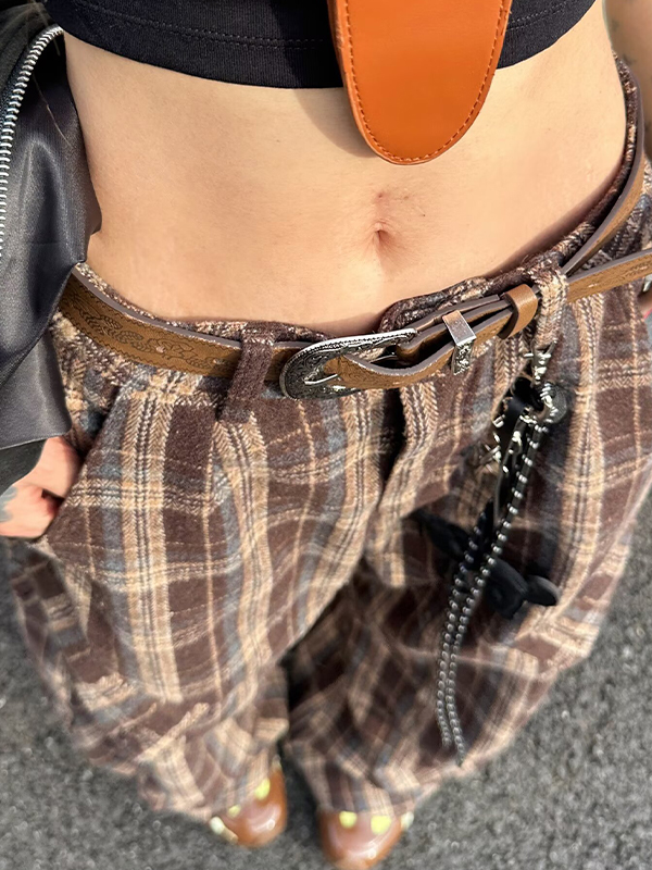 EMMIOL Pantalones de pierna ancha estilo vintage a cuadros