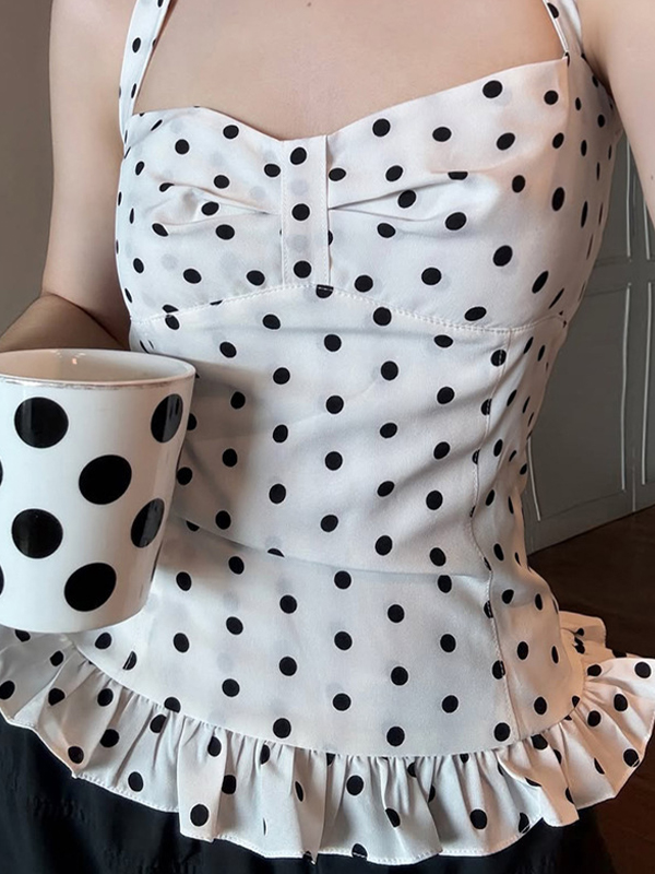 EMMIOL Chaleco halter con volantes y lunares