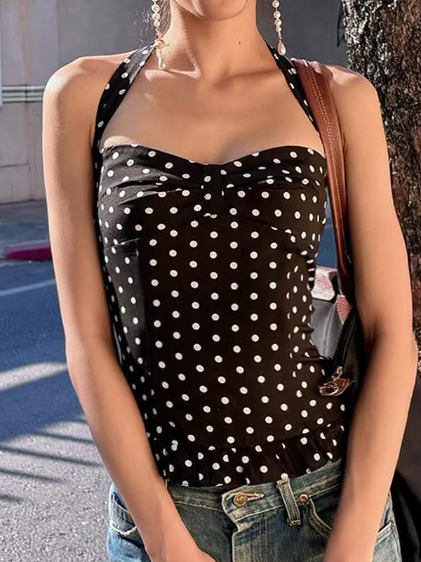 EMMIOL Chaleco halter con volantes y lunares