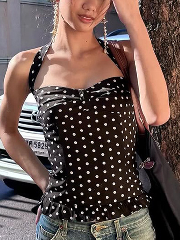 EMMIOL Chaleco halter con volantes y lunares