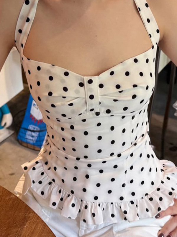 EMMIOL Chaleco halter con volantes y lunares