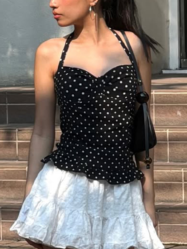 EMMIOL Chaleco halter con volantes y lunares