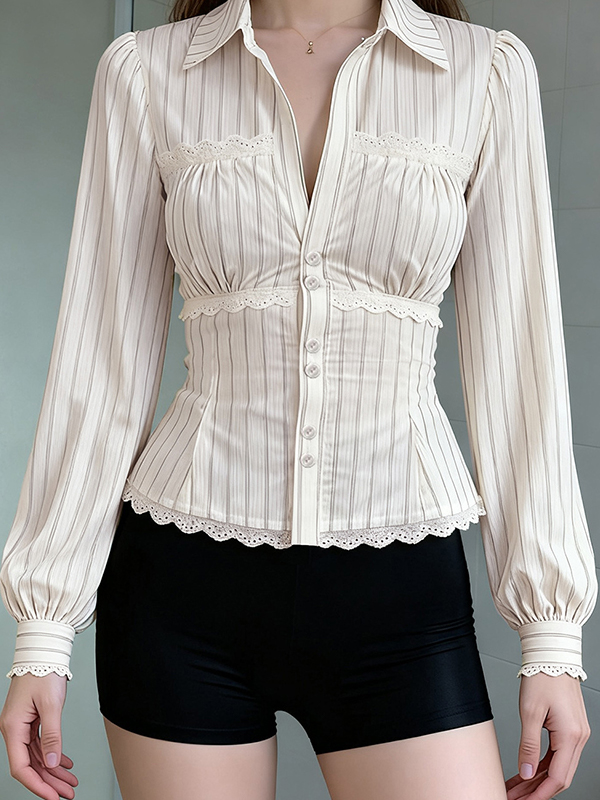 EMMIOL Maniche lunghe con bordo in pizzo spezzato