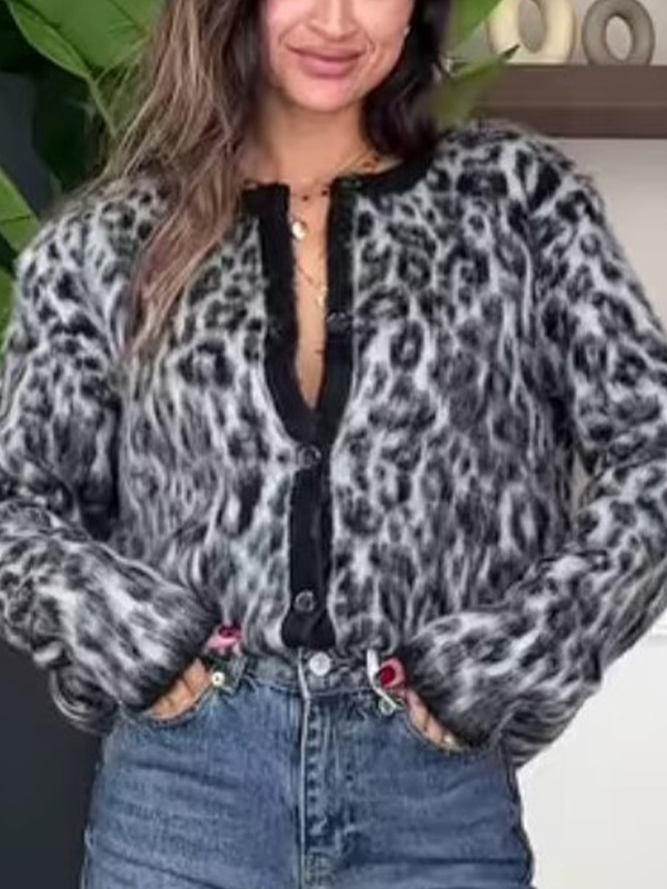 EMMIOL Maglioni morbidi con stampa leopardata e blocchi di colore