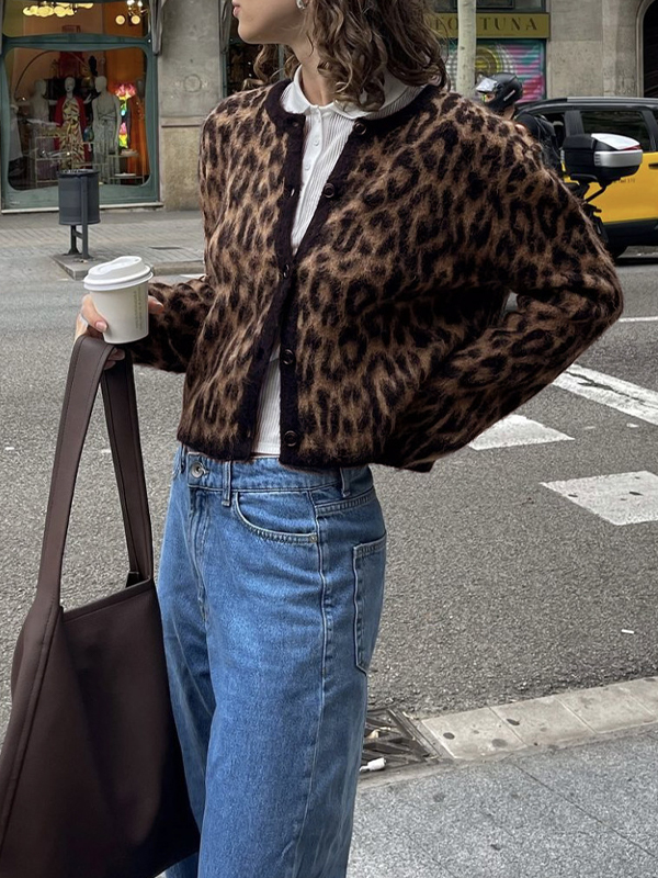 EMMIOL Maglioni morbidi con stampa leopardata e blocchi di colore