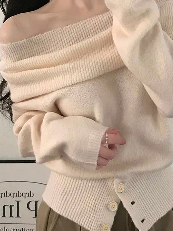 EMMIOL Off-The-Shoulder Loose Sweaters