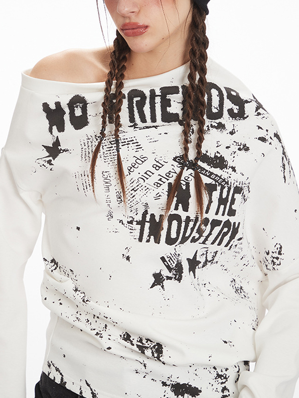 EMMIOL Maniche lunghe con stampa retrò e spalle scoperte