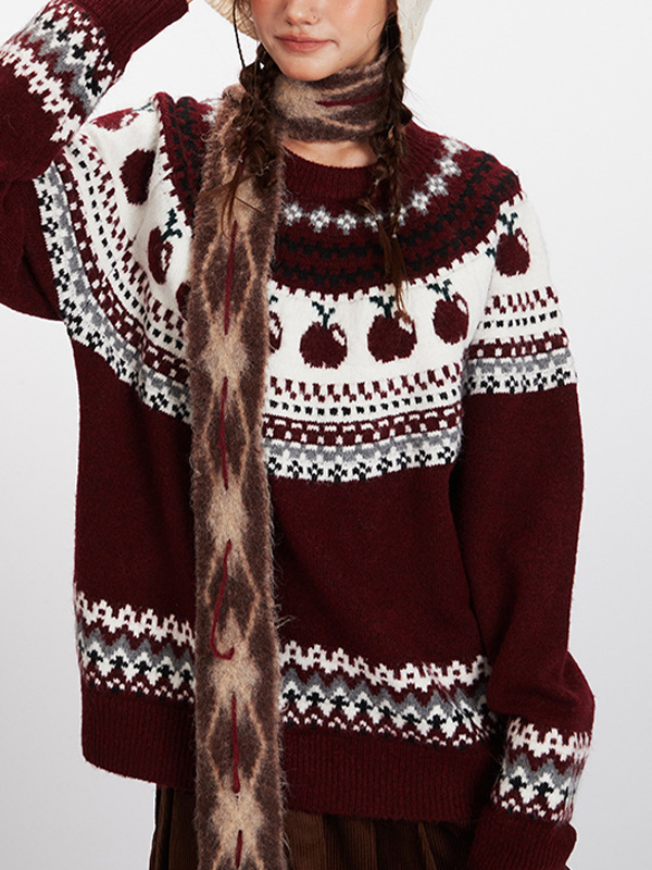 EMMIOL Fair Isle Fruit Stripe Sweaters