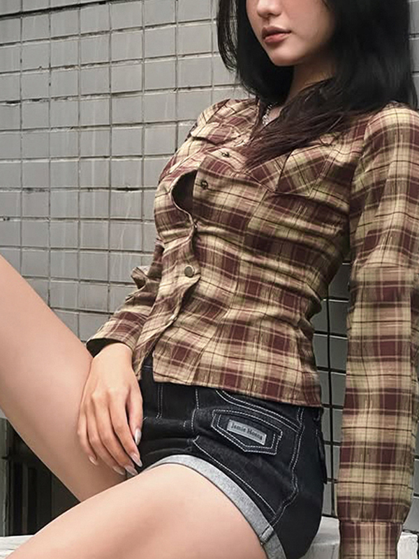 EMMIOL Classico modello a quadri slim fit a maniche lunghe