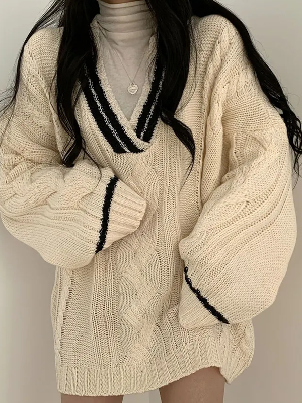 EMMIOL Academy V-Neck Loose Sweaters