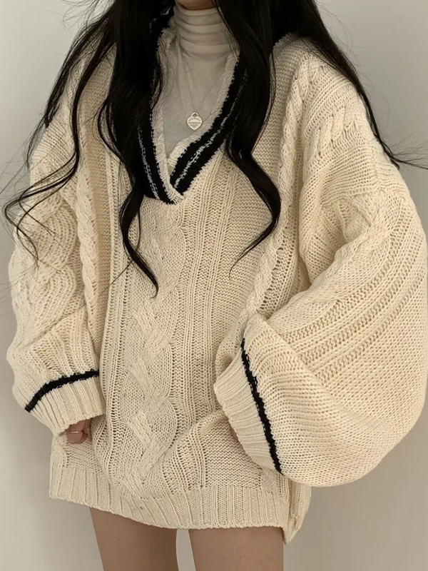 EMMIOL Academy V-Neck Loose Sweaters