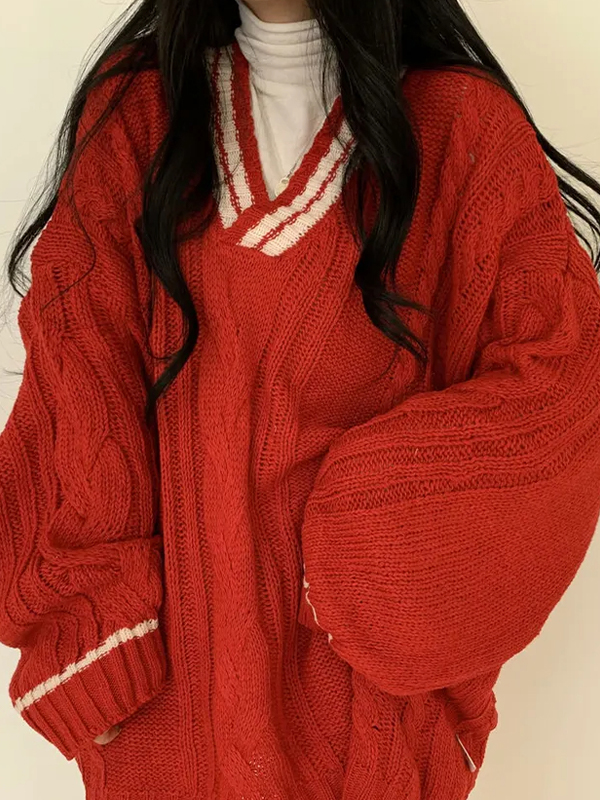 EMMIOL Academy V-Neck Loose Sweaters